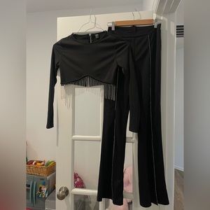 Black Set with Rhinestone chain detail